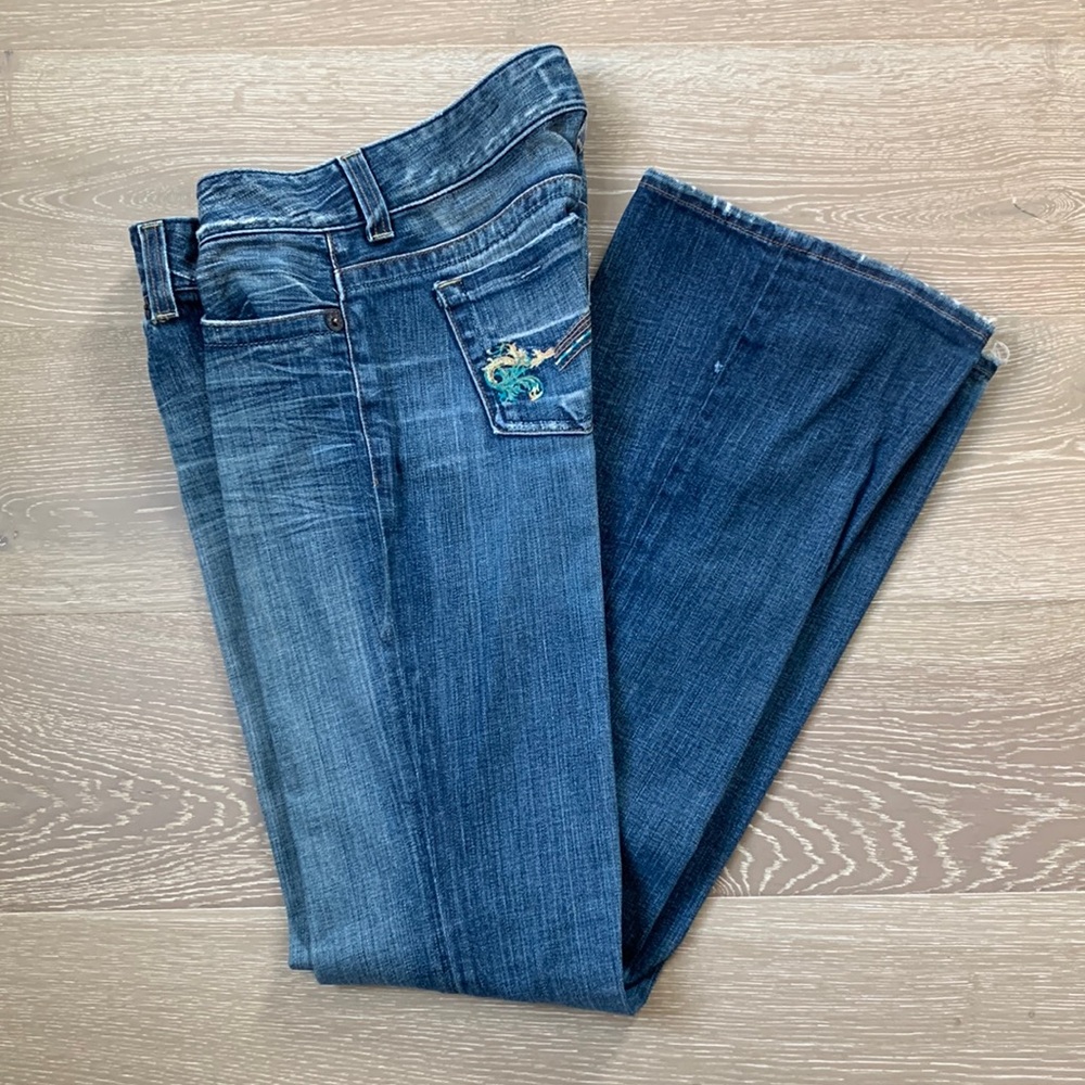Guess Jeans Vtg Bootcut Low Rise Stretch Jeans Embroidered Back Pockets Size 28